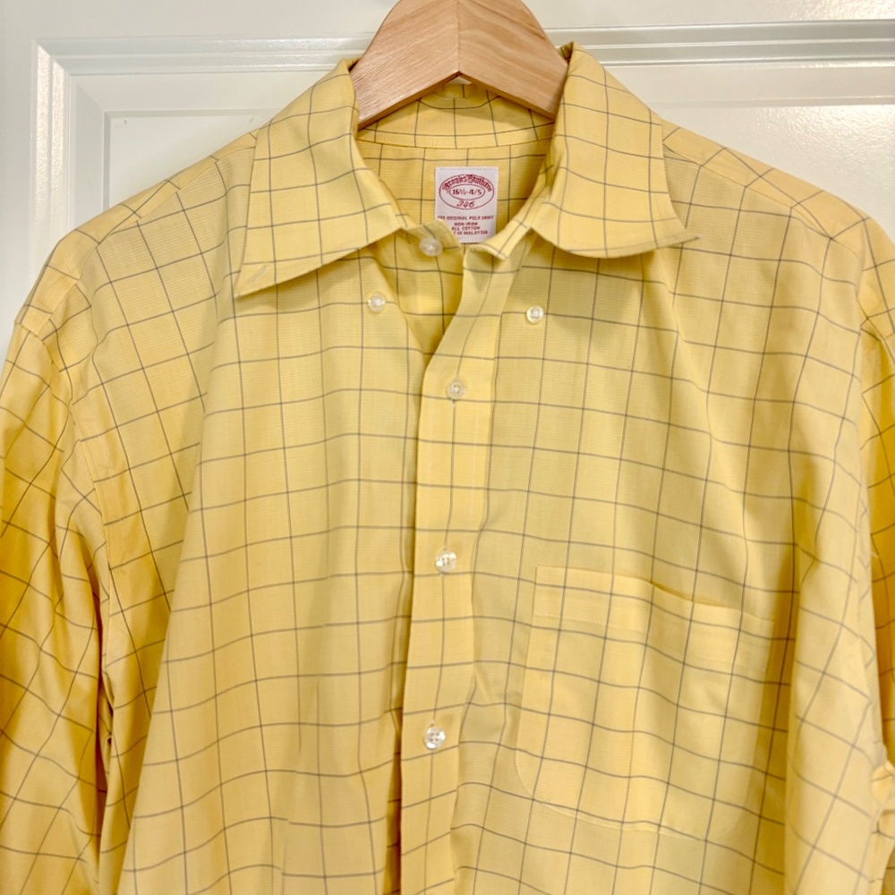 Brooks Brothers Long Sleeve Button Shirt (Size 16.5 - 4/5) Cotton - Yellow Plaid - Picture 2 of 5